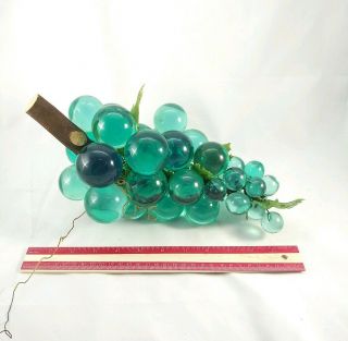 Mid Century Vintage 1960s Blue Lucite Grape Cluster Driftwood 12 " Wire Wrapped