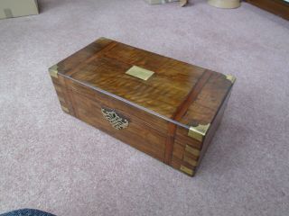 Large Antique Vintage Writing Slope With Key & 3 Hidden Drawers Rosewood Box