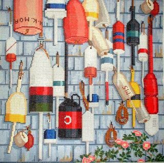 Mzc Vintage 1988 Lobster Pot Buoys Nautical Hp Hand Painted Needlepoint Canvas