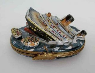 Vtg Rochard Limoges Peint Main France Sunk Sinking Titanic Ship Trinket Box