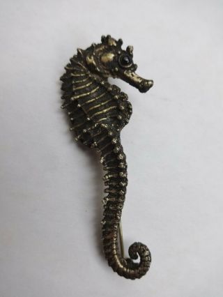 Vintage Sterling Silver Signed Carl Schon 3 " Seahorse Sea Horse Pin Brooch