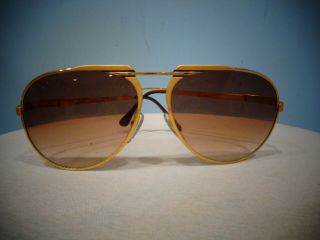 Ted Lapidus Paris Vintage Aviator Sunglasses Gold Metal Frame/brown Lenses
