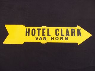 Vintage Arrow Road Sign Pointing Hand Hotel Clark 1930s To 1940s Tin Metal Motel