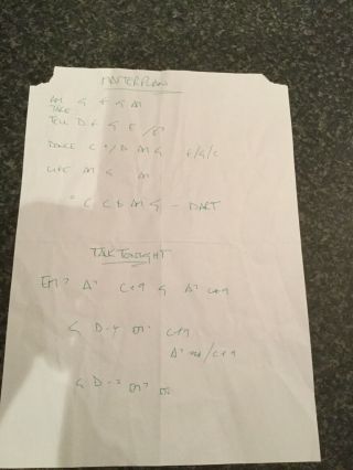 Oasis Promo Rare Handwritten Noel Gallagher Chord Sheet Masterplan