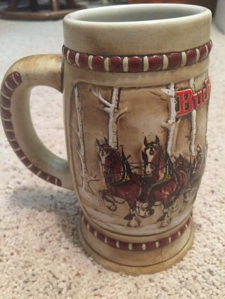 1981 Budweiser Beer Stein CS - 50 Snowy Woodlands Holiday Mug Vintage 3