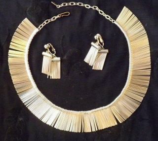 Wonderful Vintage Fringe Necklace & Earrings,  Marked A - A Pat.  Pend.