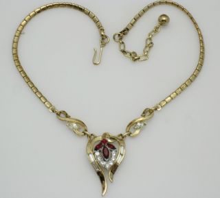 Crown Trifari Philippe Vintage Necklace Gold Plated Rhinestone Pat Pend