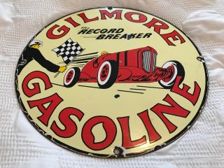 Vintage Gilmore Oil Co Porcelain Sign,  Pump Plate,  Gasoline,  Gas Station,  Lion