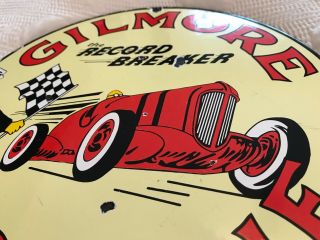 VINTAGE GILMORE OIL CO PORCELAIN SIGN,  PUMP PLATE,  GASOLINE,  GAS STATION,  LION 4