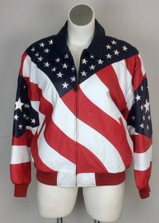 Michael Hoban Mens Womens Wheremi Stars Stripes Usa Flag Leather Jacket Vintage