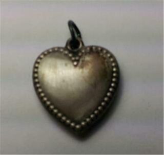 Vintage Sterling Silver - Beaded Edge Puffy Heart Charm Or Pendant