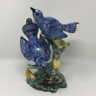 Vintage Signed Stangl Blue Jays 3276d Hand Painted Pottery Birds Figurine