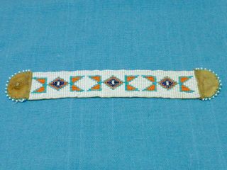 Antique Vintage Native American Indian Beaded Bracelet Deerskin Snap Closure