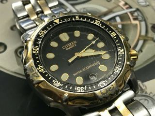 Rare Vintage Citizen Diver 100m Watch 5518 - F51669 Gold & S.  S