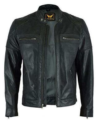 Mens Classic Vintage Two Tone Top - Grain Cowhide Bicker Leather Jacket 2