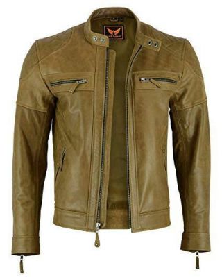 Mens Classic Vintage Two Tone Top - Grain Cowhide Bicker Leather Jacket 4