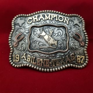 1987 Rodeo Trophy Buckle Vintage Abilene Texas Bull Riding Champion 661