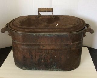 Vintage Copper Nesco Boiler Metalware With Lid And Wooden Handles