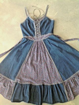 Vintage Hippie Gunne Sax Dress Peasant Prairie Bohemian Floral Vintage Denim - 11
