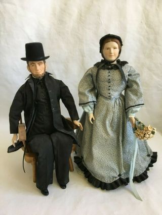 Abraham Lincoln And Mary Todd Lincoln Dolls Bisque Faces Vintage