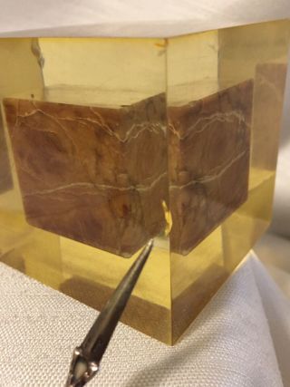 Rare/Early/ENZO MARI/Brown Marble Cube into Resin Cube/1960’s/For Danese Milano. 11