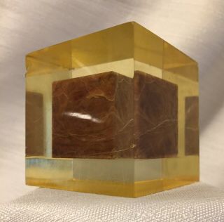 Rare/Early/ENZO MARI/Brown Marble Cube into Resin Cube/1960’s/For Danese Milano. 2