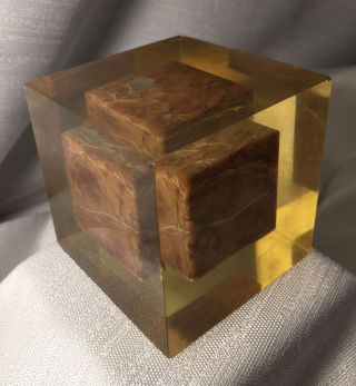 Rare/Early/ENZO MARI/Brown Marble Cube into Resin Cube/1960’s/For Danese Milano. 3