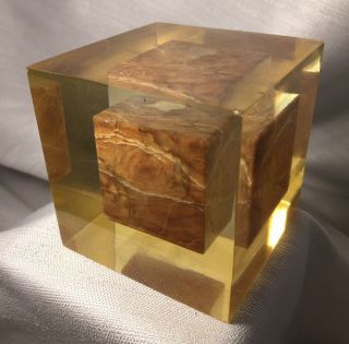 Rare/Early/ENZO MARI/Brown Marble Cube into Resin Cube/1960’s/For Danese Milano. 4