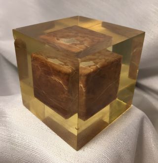 Rare/Early/ENZO MARI/Brown Marble Cube into Resin Cube/1960’s/For Danese Milano. 9