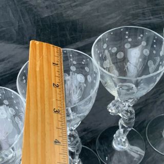 VINTAGE CAMBRIDGE GLASS VICHY OPTIC ETCHED WINE NUDE WOMAN GLASS SET 4 STEM 3