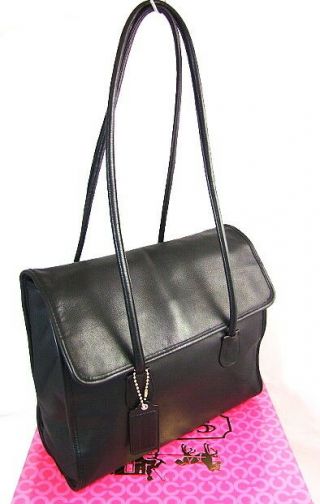 Vintage Coach Us Made Glove Leather Two Compartments Flap Top Black Business Bag