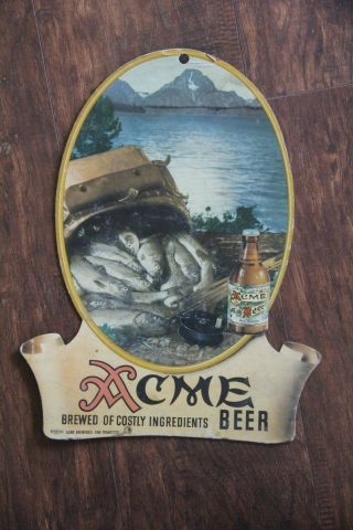 Vintage Acme Beer San Francisco Ca Bar Sign Fishing