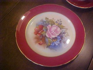 Vintage Aynsley England Cabbage Rose signed J.  A.  Bailey Desert Plate Cup &Saucer 4