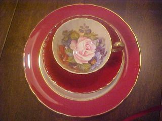 Vintage Aynsley England Cabbage Rose signed J.  A.  Bailey Desert Plate Cup &Saucer 5