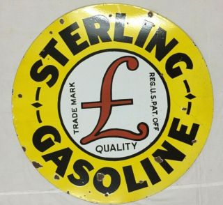 Vintage Porcelain Sterling Gasoline 30” Double Sided Enamel Sign.