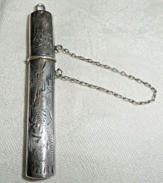Antique Sterling Silver Victorian Chatelaine Needle Case Holder Decorated
