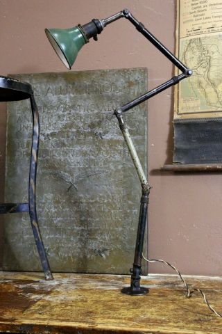 Vintage 1940s Ajusco Industrial Articulated Work Lamp Light Drafting Table Green