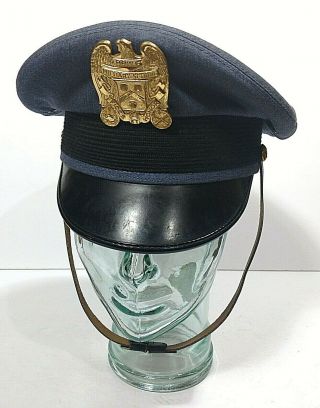Vintage Howe Military School Academy Uniform Dress Hat Blue Black Chin Strap
