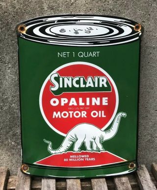 Vintage Sinclair Opaline Porcelain Oil Can Sign Gas Station Pump Plate Motor Oil
