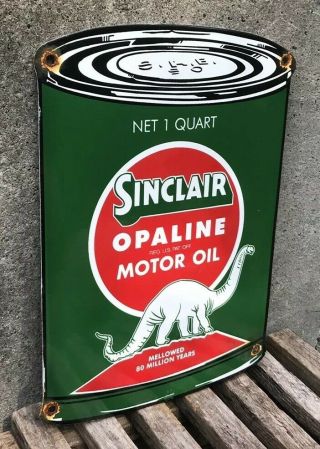 VINTAGE SINCLAIR OPALINE PORCELAIN OIL CAN SIGN GAS STATION PUMP PLATE MOTOR OIL 2