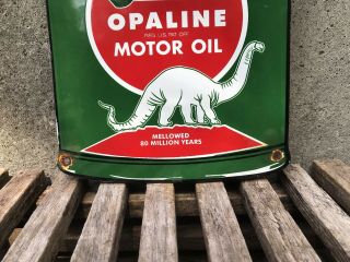 VINTAGE SINCLAIR OPALINE PORCELAIN OIL CAN SIGN GAS STATION PUMP PLATE MOTOR OIL 5