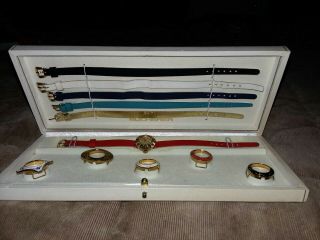Vintage Bucherer Ladies Wrist Watch Changable Bezels & Bands Complete Set
