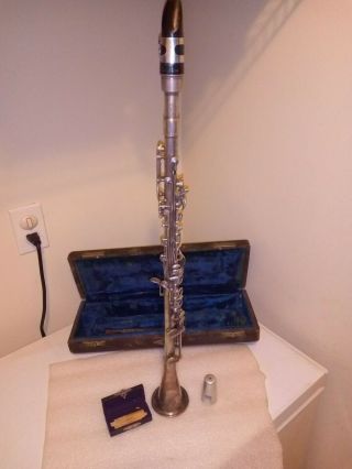 Vintage Silver Metal Clarinet W/ Case,  Selmer Goldentone Mouthpiece