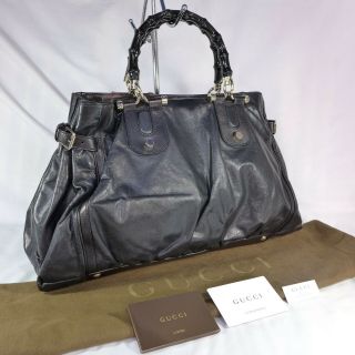 Authentic Gucci Pop Bamboo Black Leather Large Tote Satchel Handbag Purse Vgc