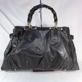 Authentic Gucci Pop Bamboo Black Leather Large Tote Satchel Handbag Purse VGC 2