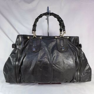 Authentic Gucci Pop Bamboo Black Leather Large Tote Satchel Handbag Purse VGC 3