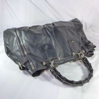 Authentic Gucci Pop Bamboo Black Leather Large Tote Satchel Handbag Purse VGC 6