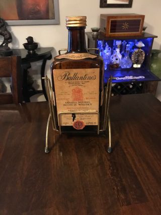 Vintage Liquor Bottle Ballantines Scotch Half Gallon & Stand