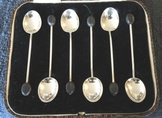 Antique Boxed Set 6 Sterling Silver Coffee Spoons Bean Terminals H/m 1925 33gms