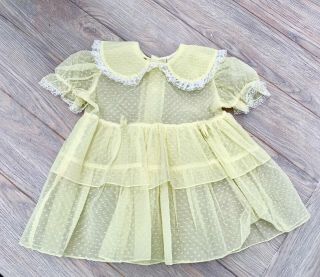 VTG Baby Girl Party Sheer Dress Yellow Swiss Dot & SLip Sz 2 Lydias Line 1950s 2